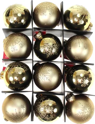 Produktbild von 12 Christbaumkugeln Schneeflocke Flocke Glas Weihnachtskugeln Kugeln 75mm edel, Farbe:gold