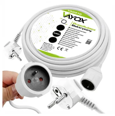 Zdjęcie produktu dla Vayox Przedłużacz VA0310 1.5M, 1 gniazdo, 3x1.0mm, 10A, IP20, Biały