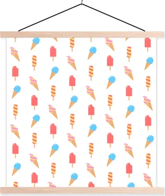Produktbild von MuchoWow® Textilposter Eiscreme - Muster - Sommer 120x120 cm mit holzfarbenen Rahmen - Textil-Poster