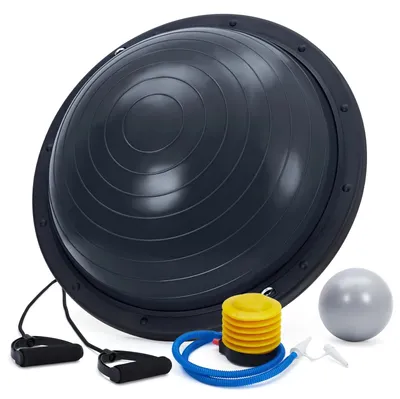 Produktbild von Balancetrainer - Halbball-Set 58 cm - Rutschfest - Mit Widerstandsbändern & Luftpumpe - Für Core-Training, Yoga & Pilates - Schwarz