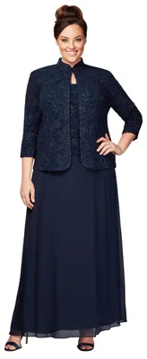 Produktbild von Alex Evenings langes Damenkleid mit Mandarinenausschnitt (regulär zierlich Überg