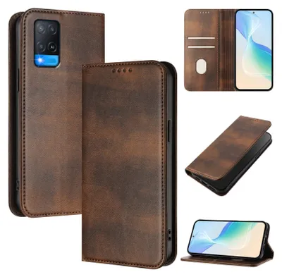 Image de Etui pour Oppo A54 4G/A54S/A55 5G/A16/A16S/A55s/A53S 5G/A56 5G, étui en cuir vintage avec protection RFID, fentes pour cartes, support Marron
