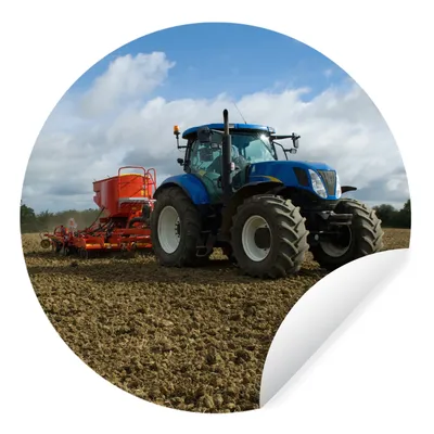 Produktbild von MuchoWow® Runde Wandtattoo - Wandsticker Tapete Aufkleber Traktor - Blau - Landleben - Wolken Ø 80 cm Selbstklebend und Repositionierbar - Wandaufkleber - Kreis - Mauerkreis - Wand Bilder - Wandsticker - Wohnzimmer Dekoration - Dekoration für die Wände - Aluminium - Babyzimmer