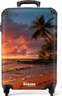 Produktbild von NoBoringSuitcases.com® Koffer Handgepäck Trolley Rollkoffer Kleine Reisekoffer mit 4 Rollen - Strand mit Palme bei Sonnenuntergang - Cabin Size < 55x40x23 cm & 55x40x20 cm - Fotokoffer - Kabinenkoffer - BoardgepäckHandgepäck Koffer 55x35x20 cm, 36L,