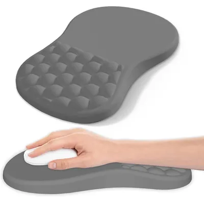 Immagine prodotto di Tappetino per mouse con poggiapolsi, ergonomico, in memory foam, con base antiscivolo, colore grigio