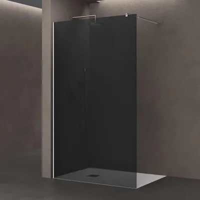 Immagine prodotto di doporro Box Doccia Walk-In 130x200 cm, Parete Doccia Fissa in Vetro Temperato FumšŠ 10 mm con Barra Stabilizzatrice Regolabile e Profilo Cromato šC Bremen02VG