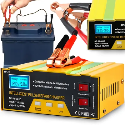 Produktbild von Batterieladegerät, Autobatterie Ladegerät 12V/24V, Smart vollautomatische für Auto, Motorrad, Boot, Temperaturkompensation, KFZ, 3Ah-300Ah, Retoo