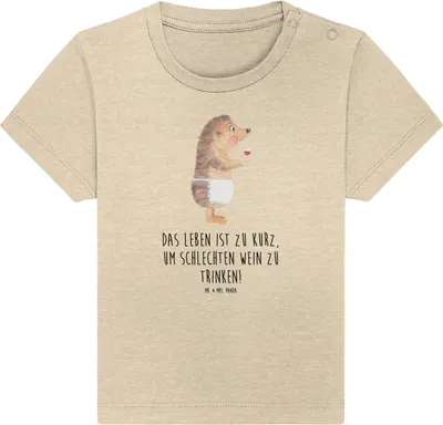 Produktbild von Mr. & Mrs. Panda Organic Baby Shirt Igel Wein 12. - 18. Monat - Natural Raw - Geschenk, Lustige Sprüche, Weintrinker, Rotwein, Kleinkind, Babyshirt, Kurzarmshirt, T-Shirt