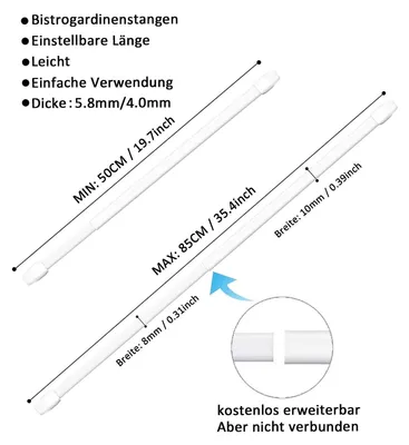 Immagine prodotto di Tenda estensibile, da 50 a 85 cm, in metallo e plastica, autoadesiva, bianca, per finestre