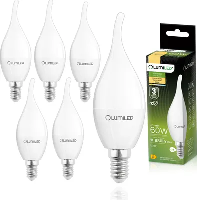 Produktbild von LUMILED 6 Stück LED Leuchtmittel BA35 LED Kerze Lampe E14 8W Ersetzt 60 Watt 880lm Warmweiß 3000K Classic Windstoß Kerzenform Milchglas 180° Abstrahlwinkel Nicht Dimmbar 6er Pack
