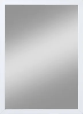 A white framed mirror against a gradient background.