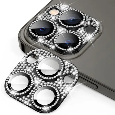 Obrázok produktu pre Ochranné sklo s trblietkami pre fotoaparát Apple iPhone 15 Pro / Pro Max, tvrdené sklo H9, čierne