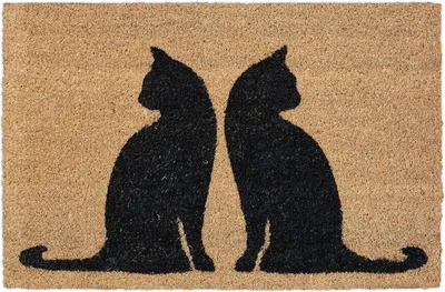 Produktbild von Relaxdays Fußmatte Kokos, 40 x 60 cm, Türmatte mit Katzenmotiv, innen & außen, rutschfester Fußabtreter, natur/schwarz
