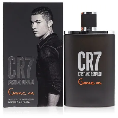 A product shot of Cristiano Ronaldo CR7 Game On Eau de Toilette for men, showing both the box and the bottle.