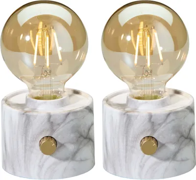 Produktbild von Vintage Akku Glühbirne Edison LED Tischlampe USB-C dimmbar mit Drehschalter – moderne Dekoration 2x Marmor