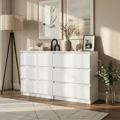Produktbild von BEAUTYSOFA | Kommode LEMON 140 cm Weiß, Sideboard mit 6 Schubladen, Modernes Aufbewahrungsschrank für Schlafzimmer, Wohnzimmer und Flur
