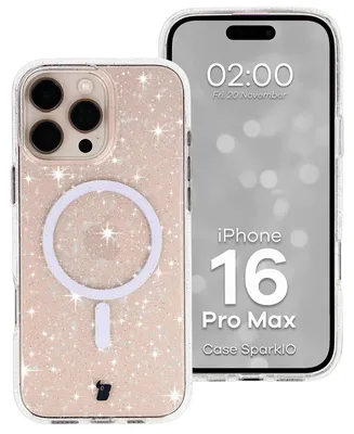 Produktbild von Glitzer Hülle mit Magnetring für iPhone 16 Pro Max, Bizon Case SparklO, Transparent mit Glitzer