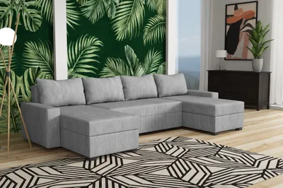 Produktbild von Wohnlandschaft Schlafsofa Sofa AGNETA Stoff Lincoln Hellgrau