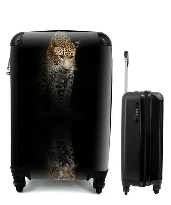 Produktbild von MuchoWow® Koffer Handgepäck Trolley Rollkoffer Kleine Reisekoffer mit 4 Rollen - Leopard - Reflexion - Schwarz - Cabin Size < 55x40x23 cm & 55x40x20 cm - Fotokoffer - Kabinenkoffer - Boardgepäck - Reise-Box - Reisekoffer - Reisegepäck - Koffer mit Bild - Trolley für Kinder