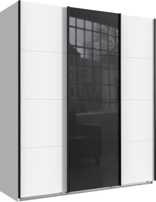 Produktbild von Schwebetürenschrank Norderstedt Kleiderschrank Ausführung wählbar,Weiß / Glasschwarz,180x64x210cm