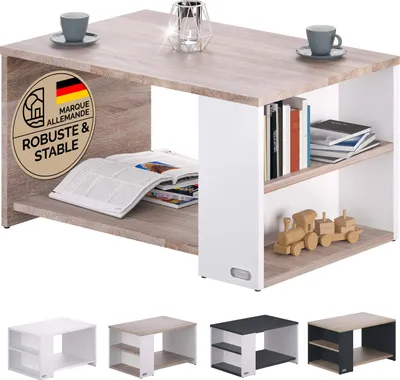 Image de CASARIA® Table basse rectangulaire blanc chêne 90x59x48 cm Table de salon 50kg Table basse moderne design avec rangement