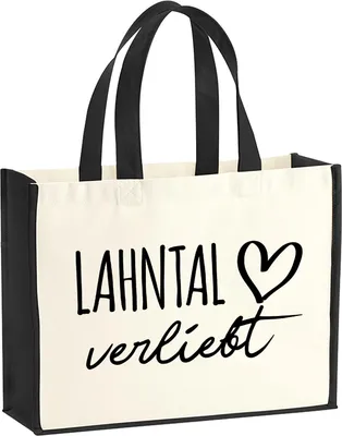 Produktbild von Huuraa Jutetasche Lahntal verliebt 21 Liter Black Jute und Baumwolle Einkaufstasche Geschenkidee