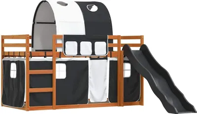 Obrázek produktu pro vidaXL Patrová postel se skluzavkou a závěsy bílá a černá 90x200 cm
