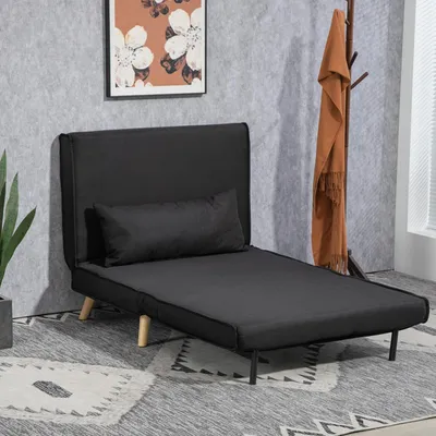 Produktbild von Schlafsessel mit Bettfunktion, Einzelsofa klappbar, Leinenimitat, Schwarz | 94 x 78 x 80 cm | 6-stufig 100°–180° | bis 350 kg