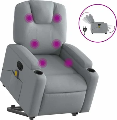 Produktbild von vidaXL Elektrischer Massagesessel mit Aufstehhilfe Hellgrau Stoff