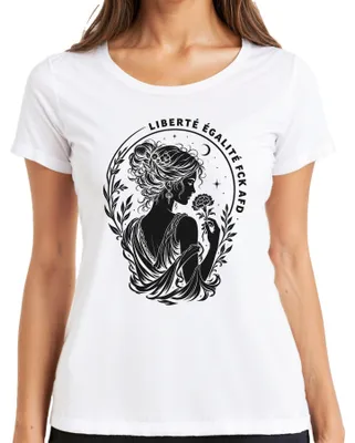 Produktbild von Liberté Égalité Fraternité Frau Blume Vintage Statement Sarkasmus Damen T-Shirt, Weiß, S