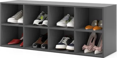 Produktbild von GOPLUS Schuhbank mit 8 Fächern, Bücherregal Sitzbank bis zu 230kg, Schuhregal Aufbewahrungsschrank 102x30x41cm