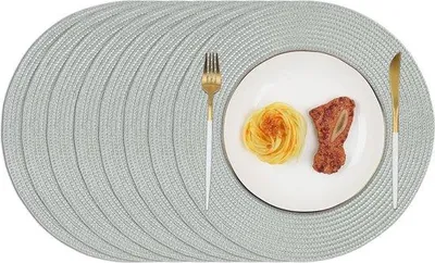 Productafbeelding van Ronde grijze placemats, 8 stuks. Wasbare placemats, 34 cm. Tafelplacemats, hittebestendig. Placemats voor keuken en diner