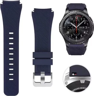 Productafbeelding van CHPN – Horlogeband geschikt voor Samsung – Geschikt voor Samsung GEAR S3 & Galaxy Watch – 46 mm – Donkerblauwe band – Geschikt voor Samsung Watch – 22 mm band
