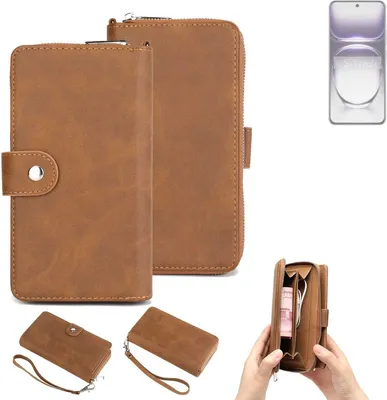 Produktbild von K-S-Trade Handyhülle Schutzhülle kompatibel mit Oppo Reno12 Pro PJW110 & Portemonnee Tasche Handytasche Case Etui Geldbörse Wallet braun (1x)