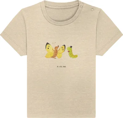 Produktbild von Mr. & Mrs. Panda Organic Baby Shirt Raupe Schmetterling 6. - 12. Monat - Natural Raw - Geschenk, Zitronenfalter, Hütchen, Hut, Kinder, T-Shirt, Kokon, , Top, Babyshirt