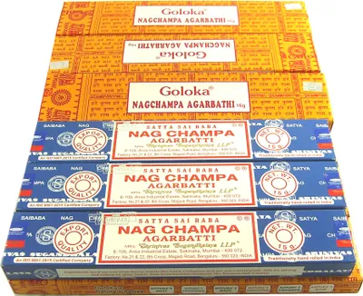 Produktbild von Nag Champa Räucherstäbchen gelb + blau je 6 Packungen Räucherwerk gemischt