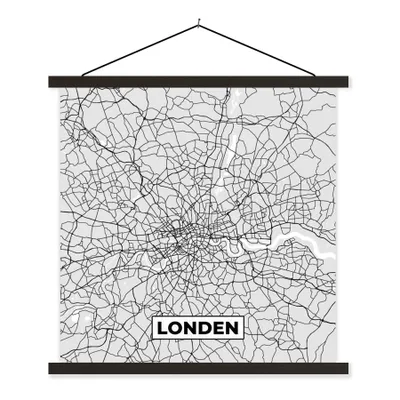 Produktbild von MuchoWow® Textilposter London - Stadtplan - Schwarz und Weiß - Karte 90x90 cm mit schwarzem Rahmen - Magnetisches
