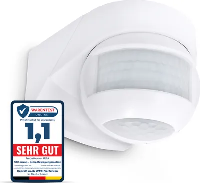 Produktbild von SSC-LUXon KELEA Bewegungsmelder Außenbereich IP54 für Wand, Decke & Ecken - PIR Sensor einstellbar schwenkbar mit Dämmerungssensor