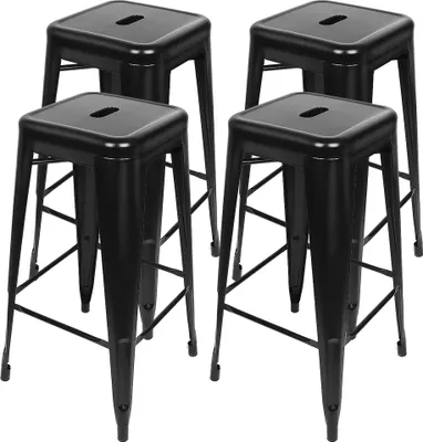 Produktbild von JEOBEST Barhocker, Metall, Schwarz, Industriedesign, 4er Set, Sitz 30x30 cm, stapelbar, 150 kg Tragkraft, Bodenschutz, 1mm Eisenblech, 4,3 kg/Stuhl