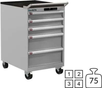 Produktbild von Lista Schubladenschrank - 78.158.020 - 990 x 564 x 725 mm (HxBxT) - 5 Schubladen - 75 kg - Code Lock - lichtgrau (RAL 7035)