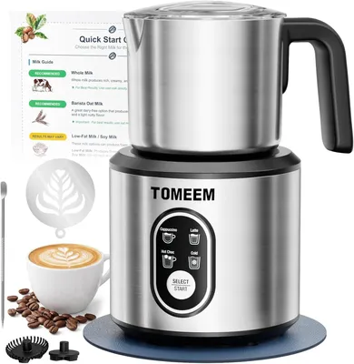 Obrázek produktu pro Přístroj na našlehávání mléka, 4 v 1, nerezová ocel, bez BPA, objem 350 ml. Automatické vypnutí, vhodný do myčky, nástroj pro Latte Art, pro přípravu cappuccina a latte macchiata