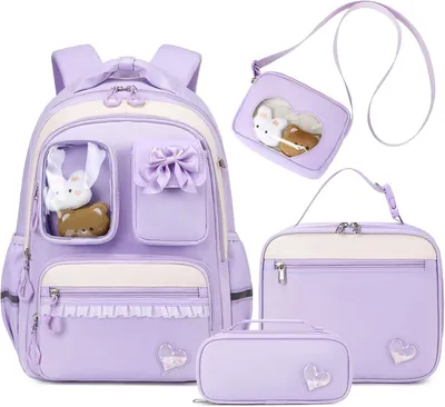Produktbild von Amythe Schultasche Mädchen Rucksack Kinder 4-teilig, Lila