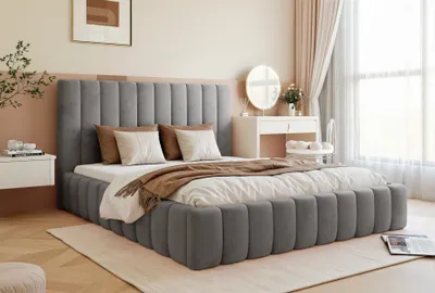 Obrázek produktu pro Nábytek Besilio - Manželská postel 160x200 Tina Slim - Čalouněná postel, postel do ložnice s roštem a podnoží - Sametová látka - Tmavě šedá & Velluto 18