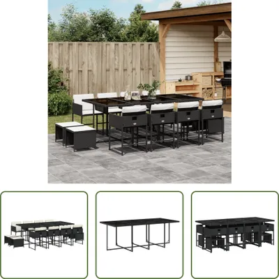 Produktbild von The Living Store 13-tlg. Garten-Essgruppe mit Kissen Schwarz Poly Rattan