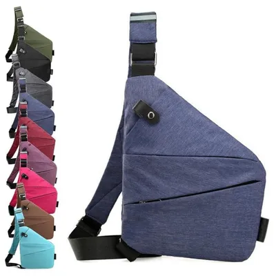 Produktbild von Brusttasche - Diebstahlsicher - 32x23x1cm - Leicht und geräumig - Schultertasche für die linke Schulter – für Herren zum Wandern - Blau