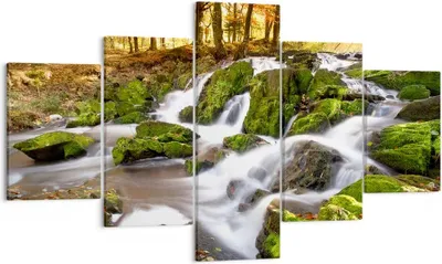Produktbild von Bild auf Leinwand - Leinwandbild - Sonne Berg Bach Park - 125x70cm - Wand Bild - Wanddeko - Leinwanddruck - Bilder - Kunstdruck - Wanddekoration - Leinwand bilder - Wandkunst - EA125x70-2636