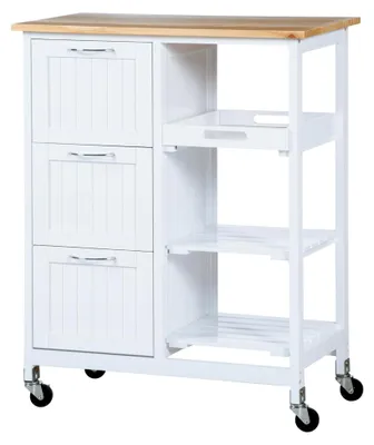 Produktbild von Küchenwagen mit 3 Schubladen, 3 Ebenen, Arbeitsplatte, Rollwagen, Aufbewahrung, Weiß, 67 x 37 x 85 cm