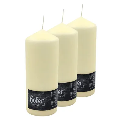Immagine prodotto di hOFER set di 3 candele a colonna - 8 x 20 cm avorio - senza profumo - 80h di autonomia - senza gocciolamento - candele decorative per matrimoni e gastronomia