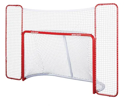 Immagine prodotto di BAUER Porta da hockey con rete di protezione, Porta in acciaio con backstop, 183 x 122 cm, con rete di protezione 283 x 178 cm, street hockey, inline hockey, allenamento al tiro