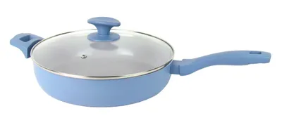 Produktbild von XL Schmorpfanne inkl. Glasdeckel Ø 28cm Keramische-Antihaftbeschichtung, Soft-Touch-Griff, für alle Herdarten auch Induktion - Blau